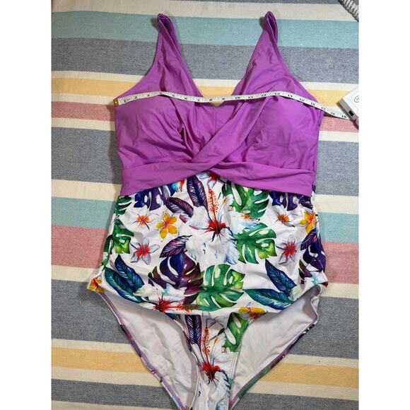 NWOT Floral One Piece Swimsuit - Purple & White - 2XL - Picture 7 of 7